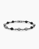 Spiritual Beads Bracelet in Sterling Silver with Black Onyx and Diamonds, 6mm